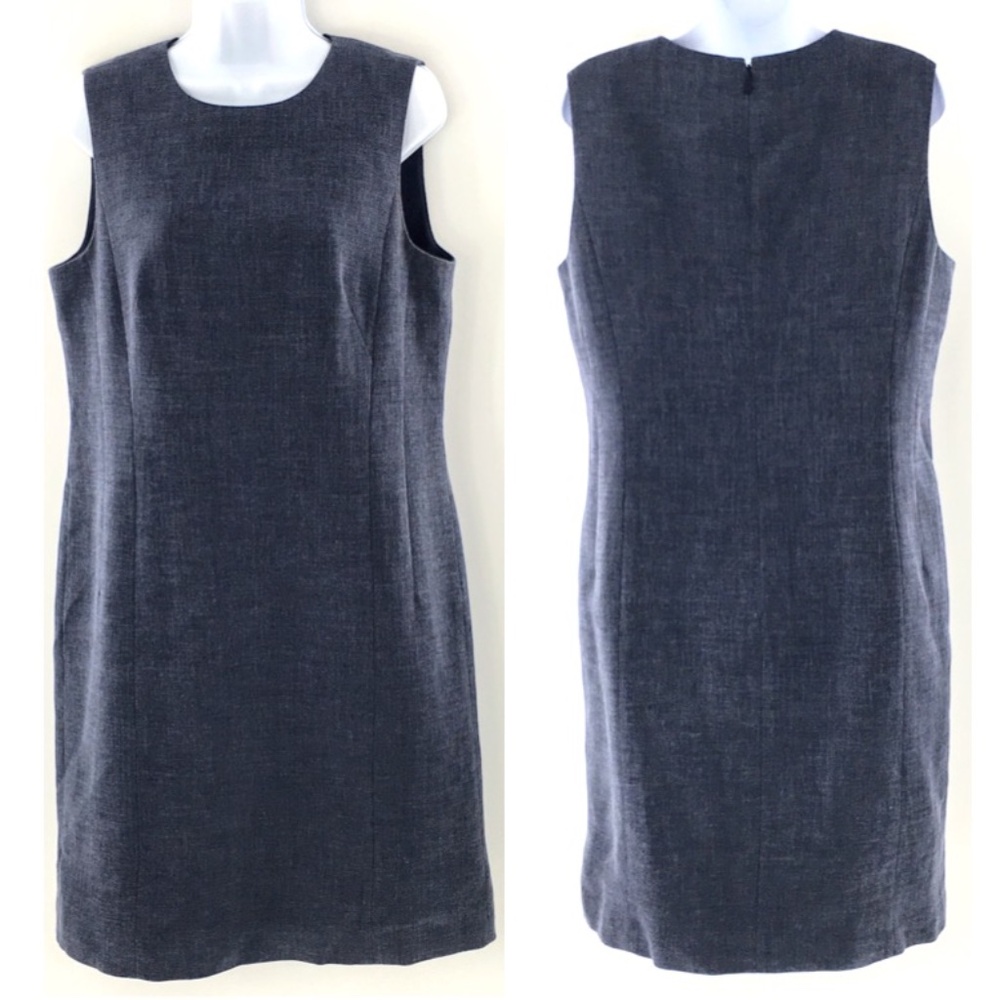 Lafayette 148 Sleeveless Linen Blend Sheath Dress Blue Textured Midi Sz 8
